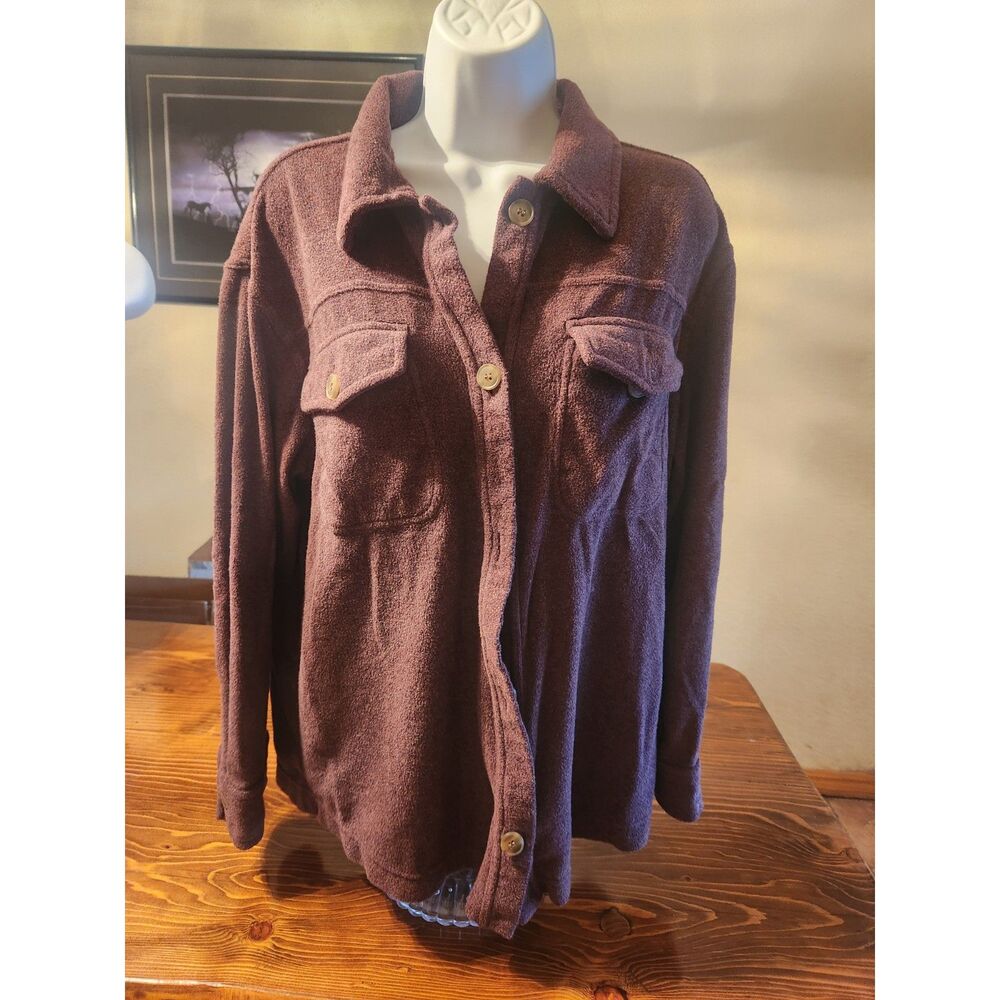 32 Degrees Heat Women's L Maroon Fluffy Button Up Sweater Fleece Jacket Cozy